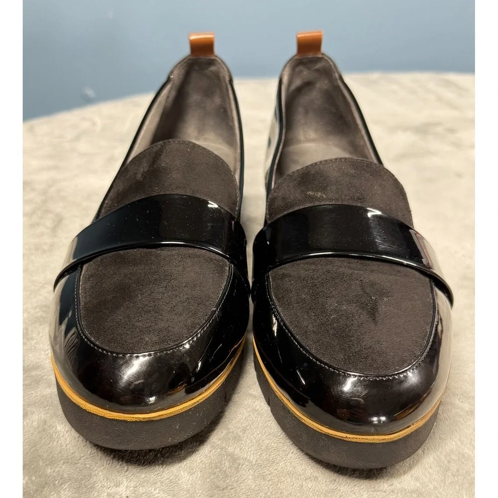 Dr Scholls Loafers Womens 8.5 Black Patent Leather Suede Platform